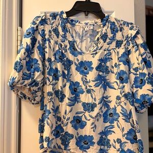 THML White and Blue Floral Blouse
